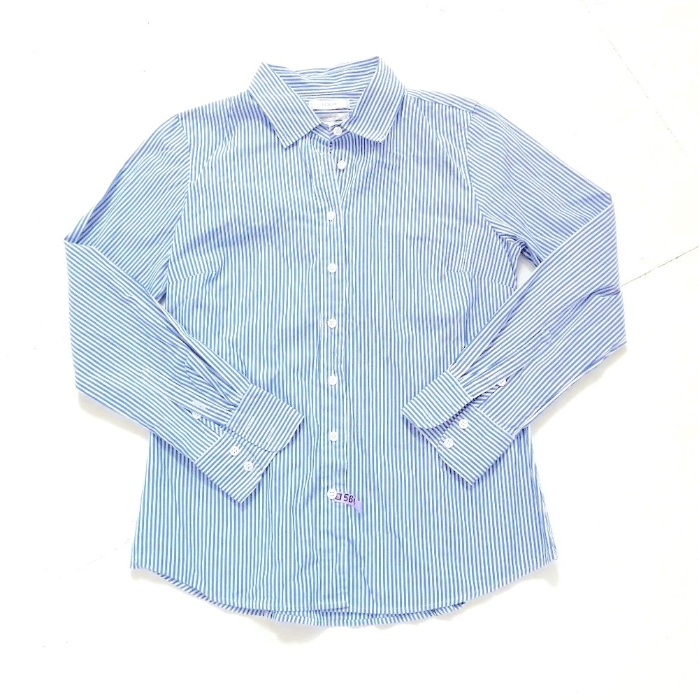 J. Crew Contrast Striped Stretch Perfect Button Up Shirt Size S PS